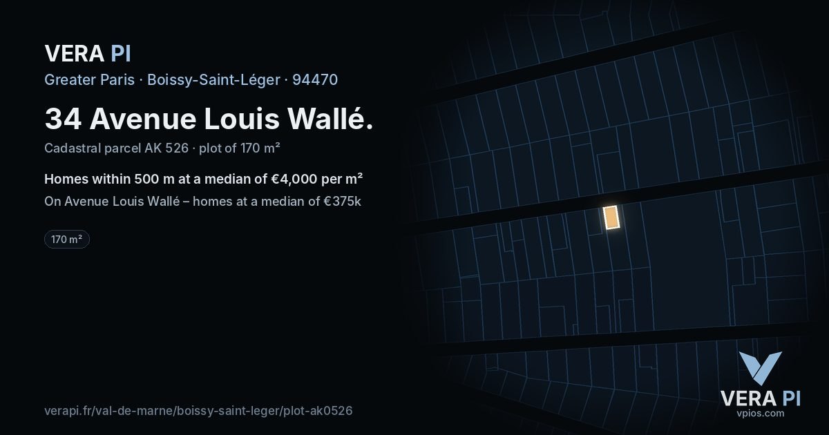 34 Avenue Louis Wallé, Boissy-Saint-Léger at night – the plot lit, the parcels around coloured by the prices near them
