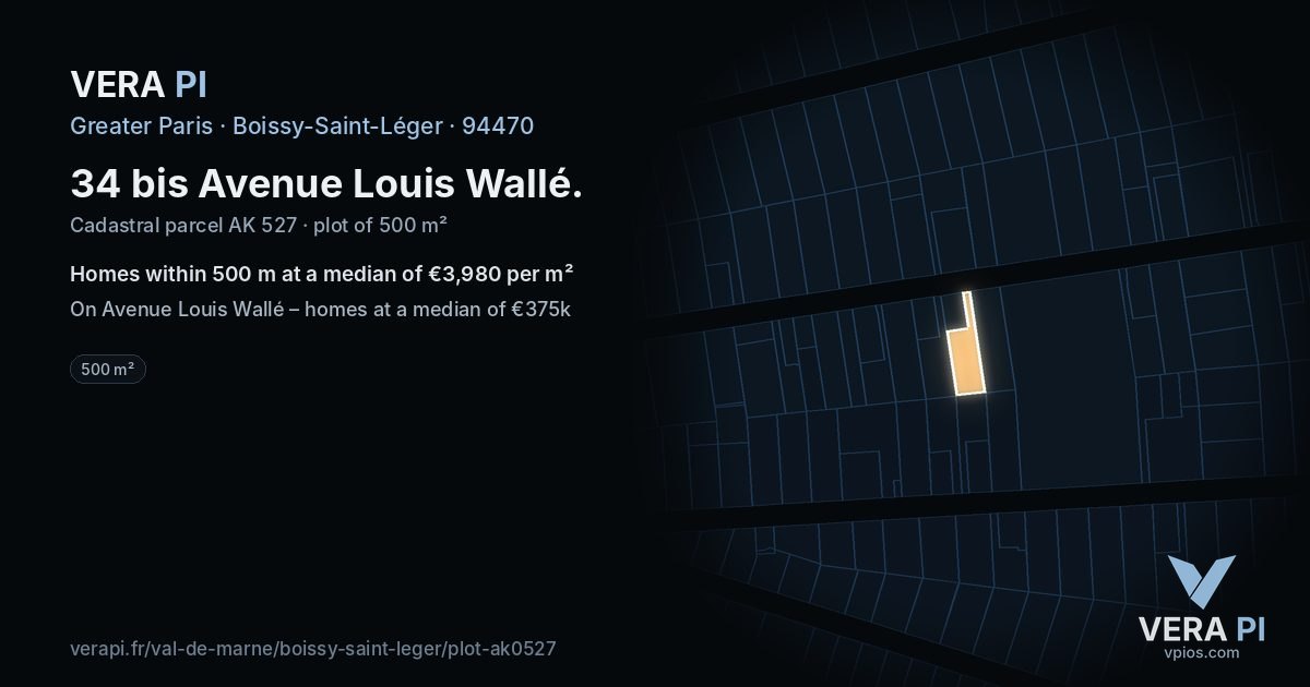 34 bis Avenue Louis Wallé, Boissy-Saint-Léger at night – the plot lit, the parcels around coloured by the prices near them