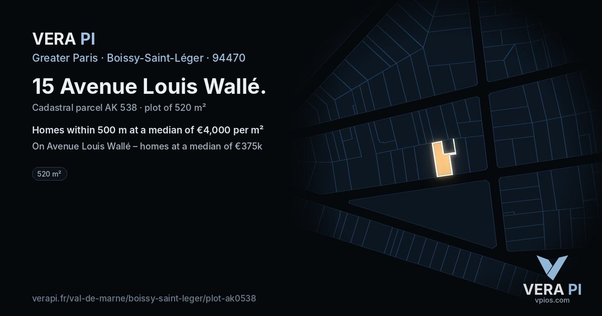 15 Avenue Louis Wallé, Boissy-Saint-Léger at night – the plot lit, the parcels around coloured by the prices near them