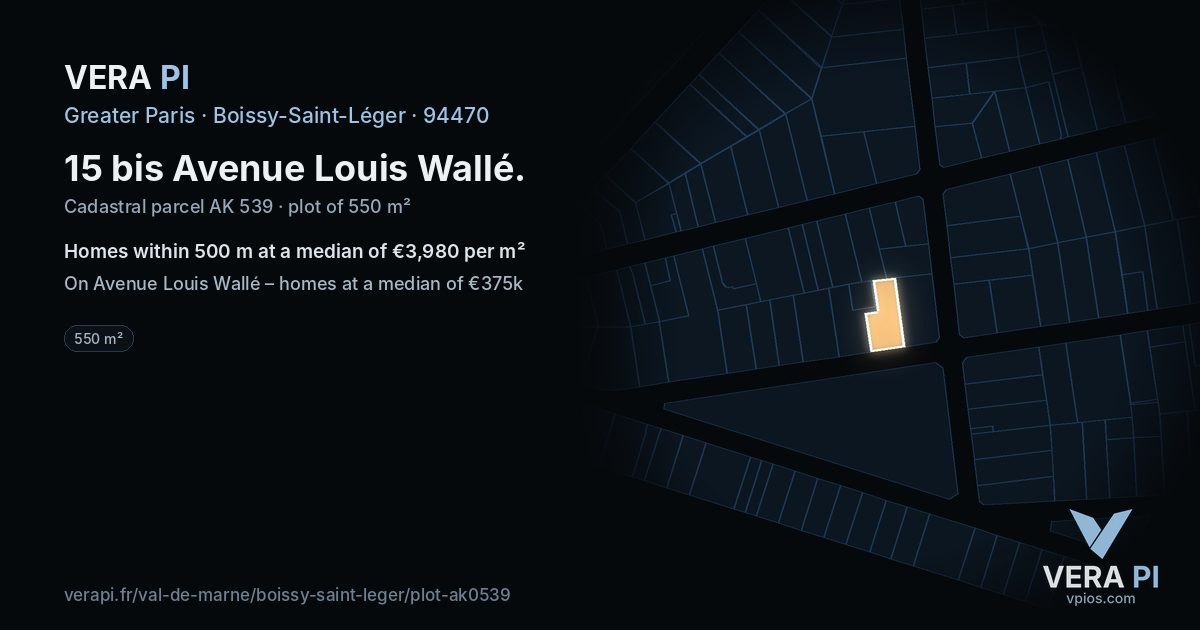 15 bis Avenue Louis Wallé, Boissy-Saint-Léger at night – the plot lit, the parcels around coloured by the prices near them