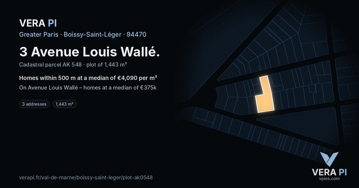3 Avenue Louis Wallé, Boissy-Saint-Léger at night – the plot lit, the parcels around coloured by the prices near them