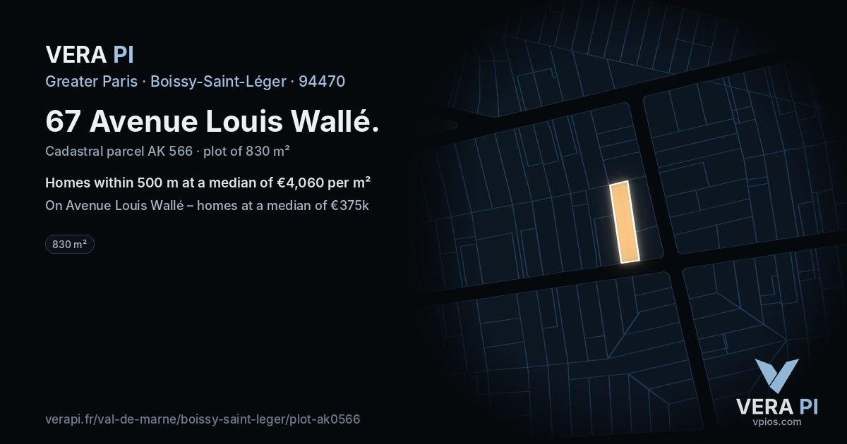 67 Avenue Louis Wallé, Boissy-Saint-Léger at night – the plot lit, the parcels around coloured by the prices near them
