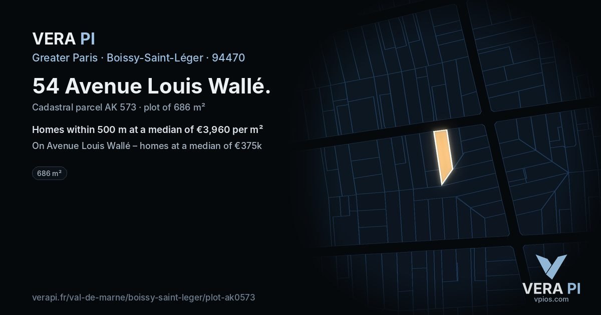 54 Avenue Louis Wallé, Boissy-Saint-Léger at night – the plot lit, the parcels around coloured by the prices near them