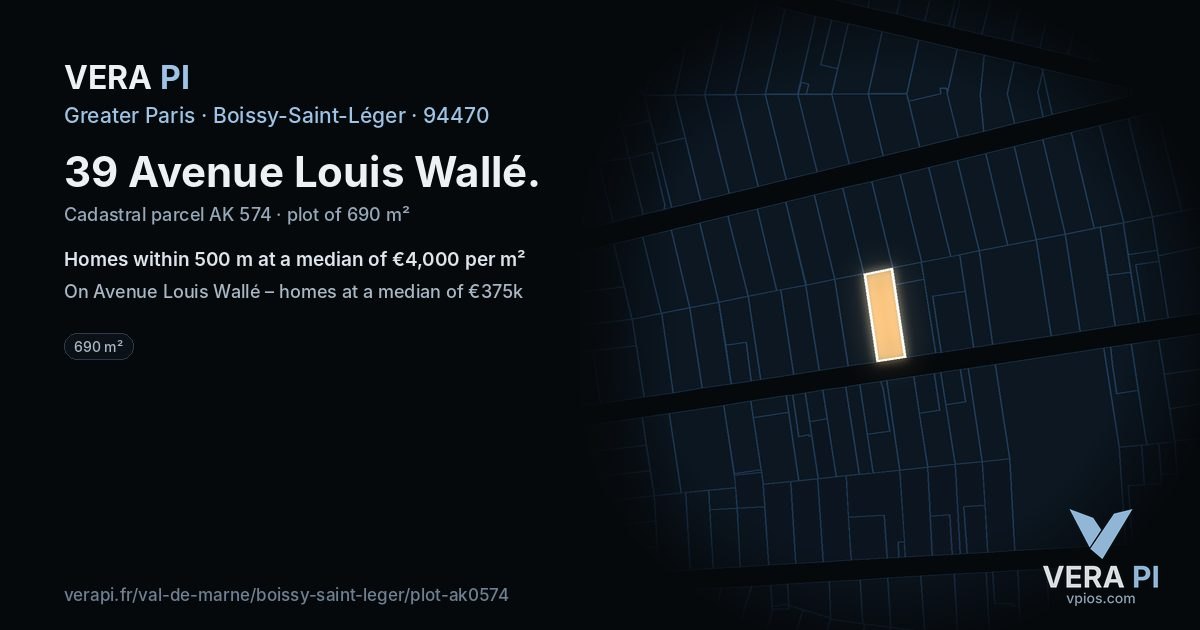 39 Avenue Louis Wallé, Boissy-Saint-Léger at night – the plot lit, the parcels around coloured by the prices near them