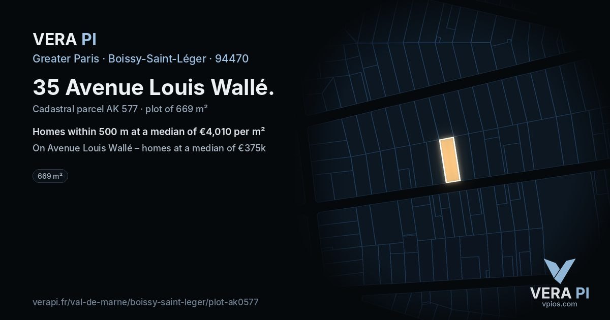35 Avenue Louis Wallé, Boissy-Saint-Léger at night – the plot lit, the parcels around coloured by the prices near them