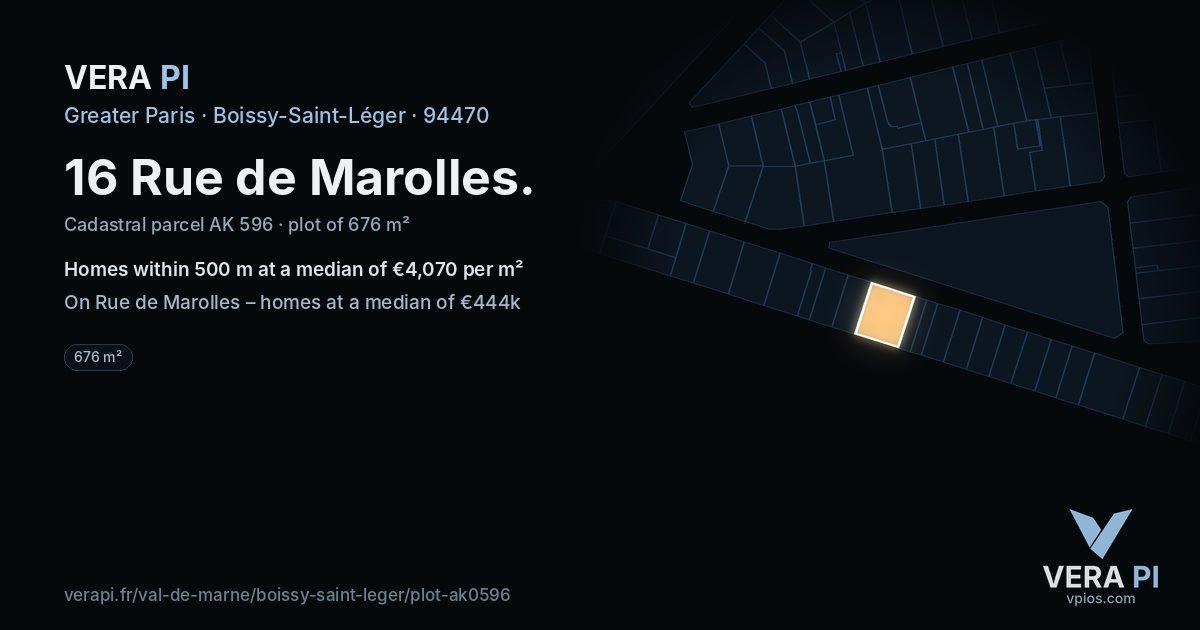 16 Rue de Marolles, Boissy-Saint-Léger at night – the plot lit, the parcels around coloured by the prices near them