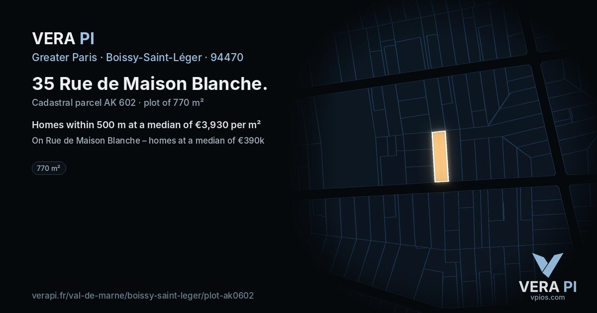 35 Rue de Maison Blanche, Boissy-Saint-Léger at night – the plot lit, the parcels around coloured by the prices near them