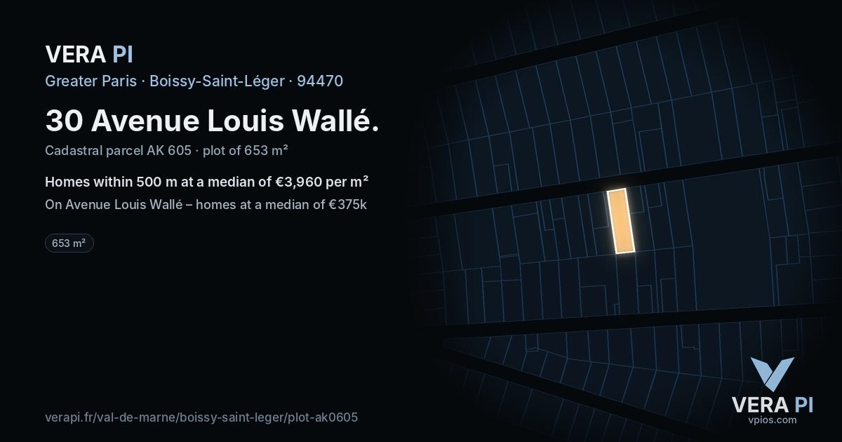 30 Avenue Louis Wallé, Boissy-Saint-Léger at night – the plot lit, the parcels around coloured by the prices near them