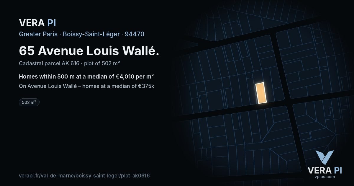65 Avenue Louis Wallé, Boissy-Saint-Léger at night – the plot lit, the parcels around coloured by the prices near them