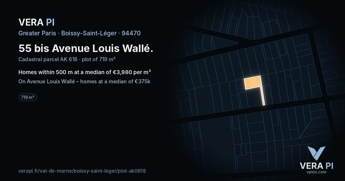 55 bis Avenue Louis Wallé, Boissy-Saint-Léger at night – the plot lit, the parcels around coloured by the prices near them