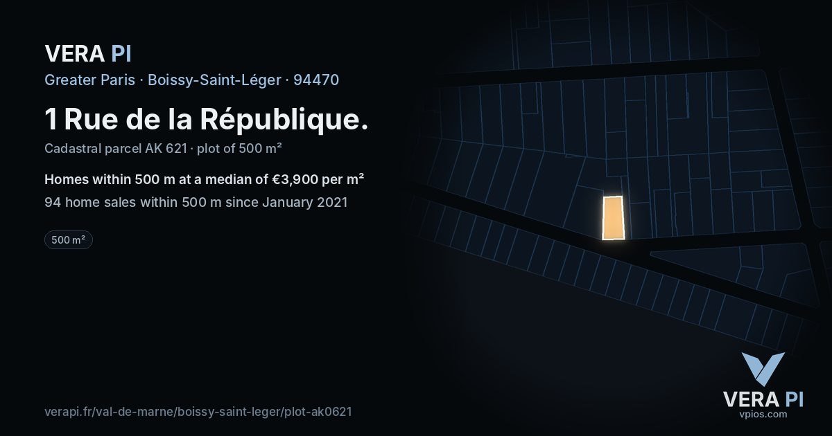 1 Rue de la République, Boissy-Saint-Léger at night – the plot lit, the parcels around coloured by the prices near them