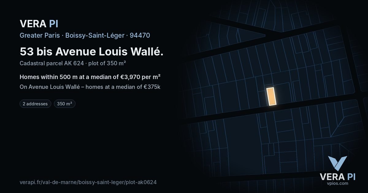 53 bis Avenue Louis Wallé, Boissy-Saint-Léger at night – the plot lit, the parcels around coloured by the prices near them
