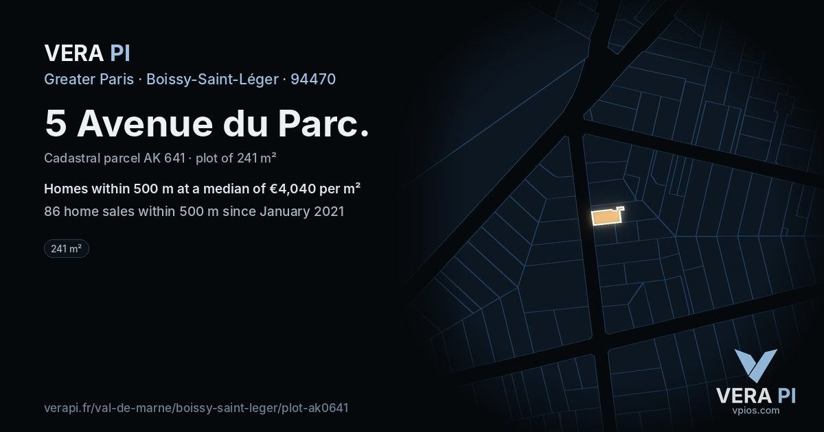 5 Avenue du Parc, Boissy-Saint-Léger at night – the plot lit, the parcels around coloured by the prices near them
