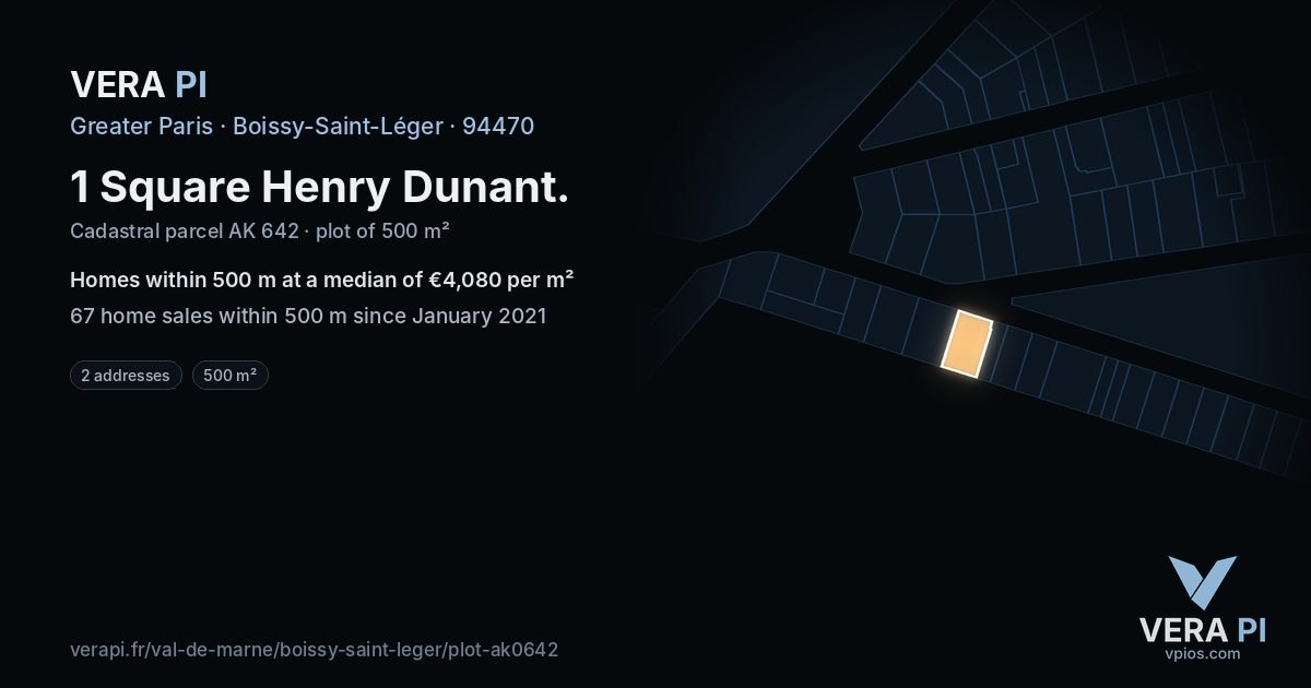 1 Square Henry Dunant, Boissy-Saint-Léger at night – the plot lit, the parcels around coloured by the prices near them