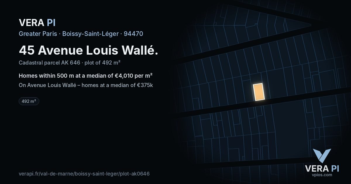 45 Avenue Louis Wallé, Boissy-Saint-Léger at night – the plot lit, the parcels around coloured by the prices near them