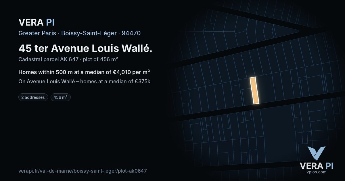 45 ter Avenue Louis Wallé, Boissy-Saint-Léger at night – the plot lit, the parcels around coloured by the prices near them
