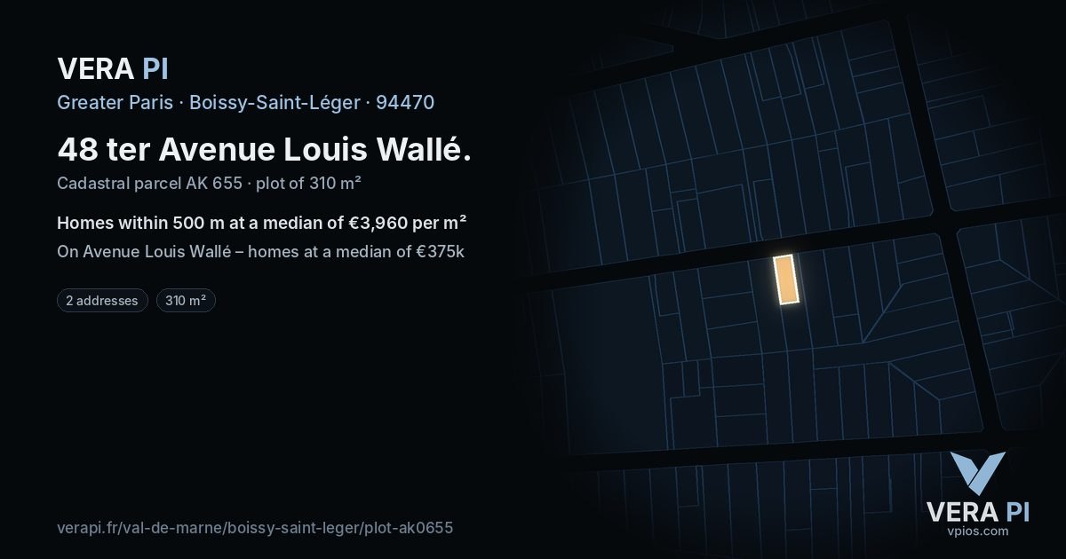 48 ter Avenue Louis Wallé, Boissy-Saint-Léger at night – the plot lit, the parcels around coloured by the prices near them