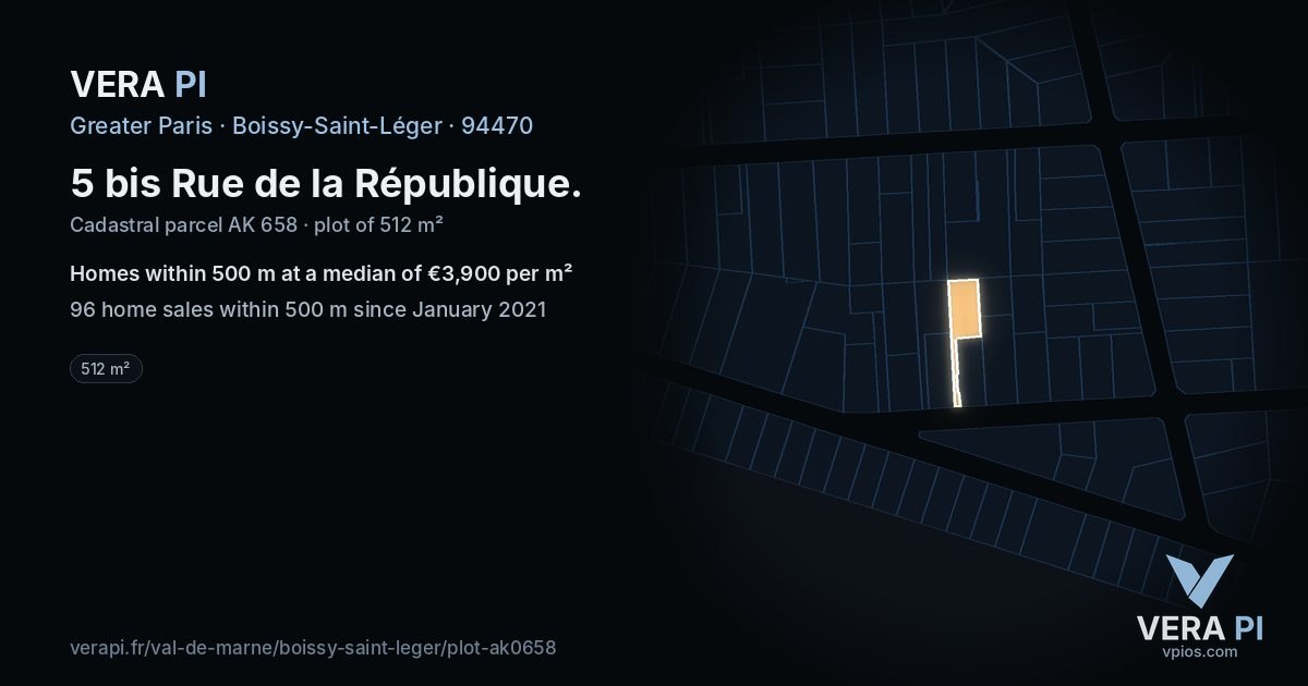 5 bis Rue de la République, Boissy-Saint-Léger at night – the plot lit, the parcels around coloured by the prices near them