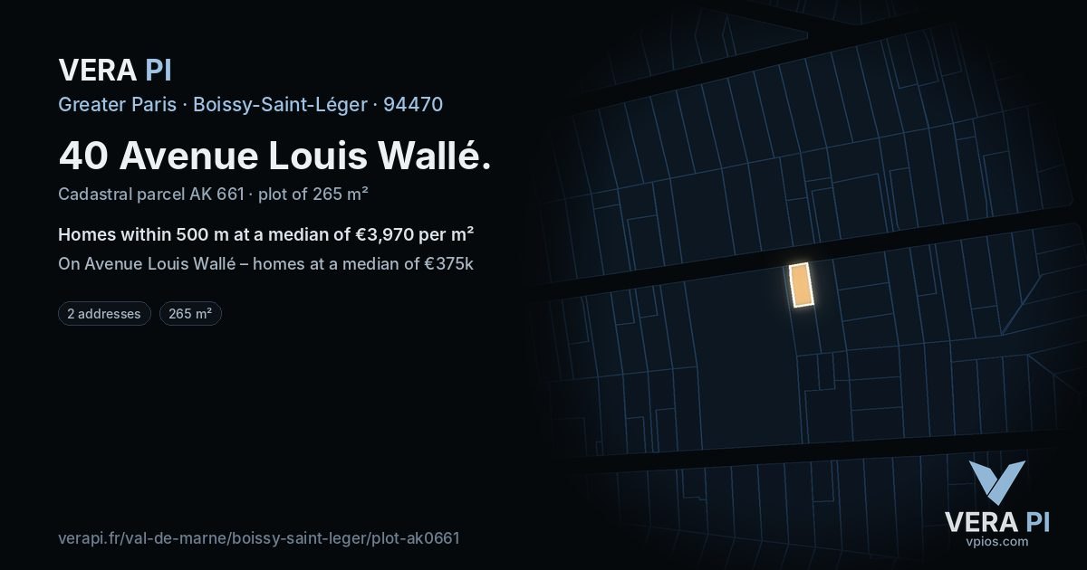 40 Avenue Louis Wallé, Boissy-Saint-Léger at night – the plot lit, the parcels around coloured by the prices near them