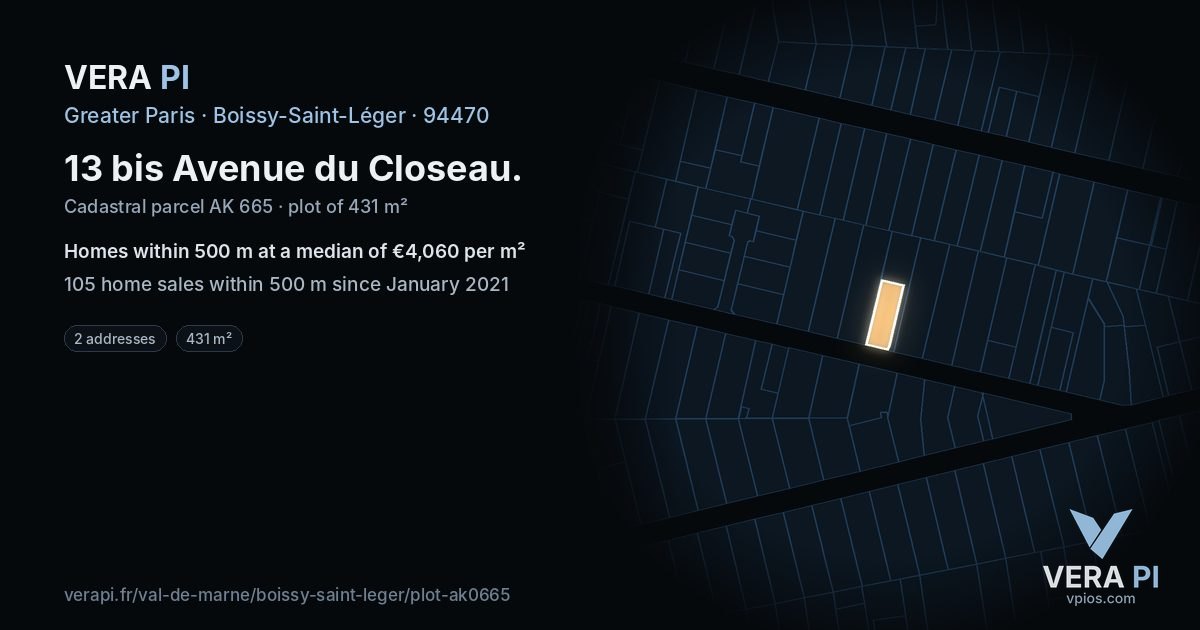 13 bis Avenue du Closeau, Boissy-Saint-Léger at night – the plot lit, the parcels around coloured by the prices near them