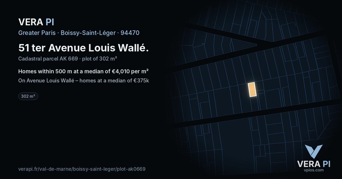51 ter Avenue Louis Wallé, Boissy-Saint-Léger at night – the plot lit, the parcels around coloured by the prices near them