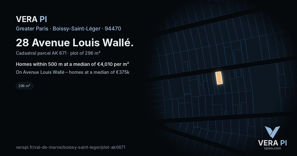 28 Avenue Louis Wallé, Boissy-Saint-Léger at night – the plot lit, the parcels around coloured by the prices near them