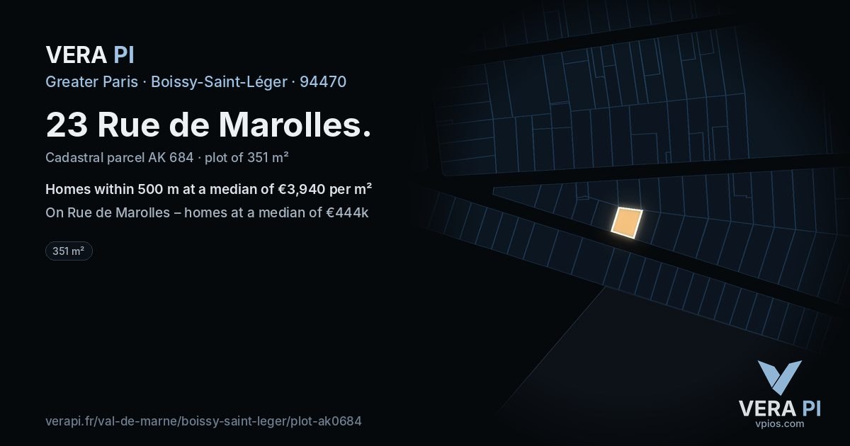 23 Rue de Marolles, Boissy-Saint-Léger at night – the plot lit, the parcels around coloured by the prices near them