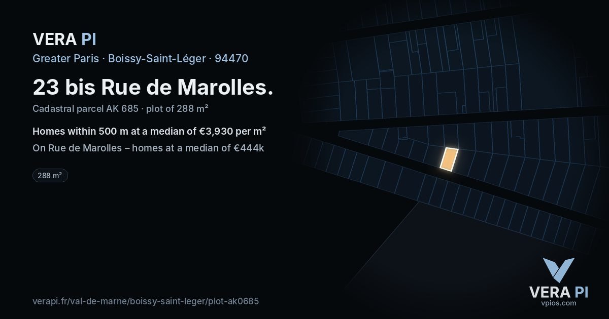 23 bis Rue de Marolles, Boissy-Saint-Léger at night – the plot lit, the parcels around coloured by the prices near them