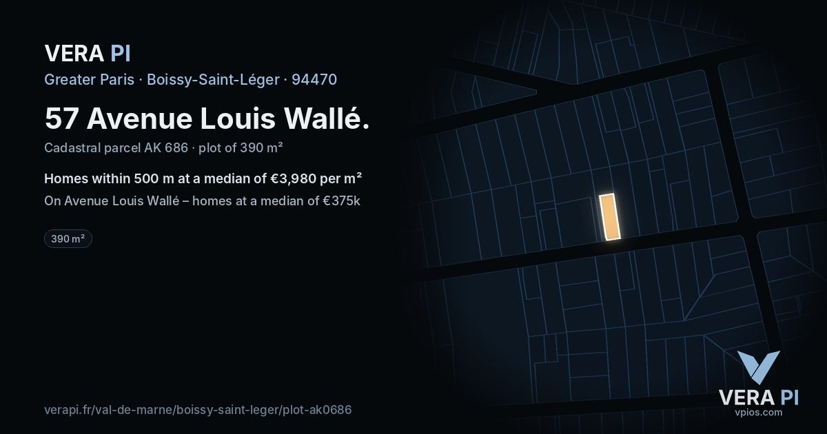 57 Avenue Louis Wallé, Boissy-Saint-Léger at night – the plot lit, the parcels around coloured by the prices near them