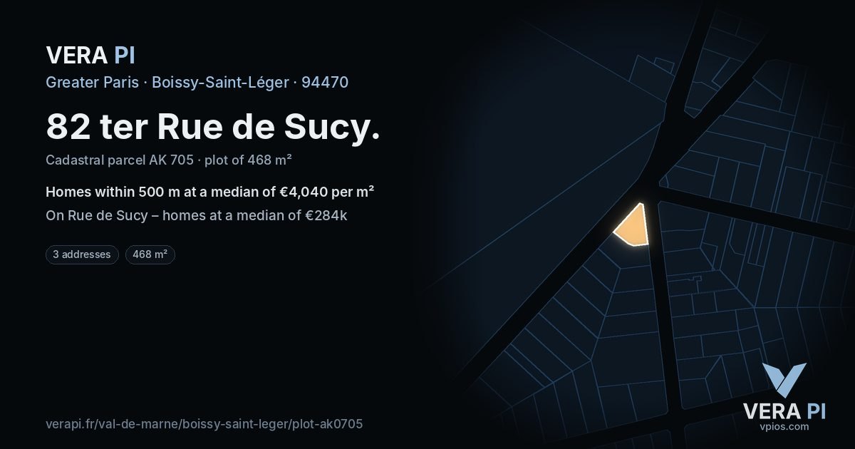82 ter Rue de Sucy, Boissy-Saint-Léger at night – the plot lit, the parcels around coloured by the prices near them