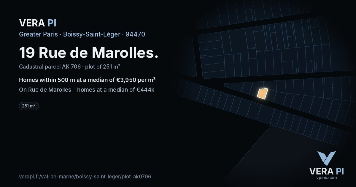 19 Rue de Marolles, Boissy-Saint-Léger at night – the plot lit, the parcels around coloured by the prices near them
