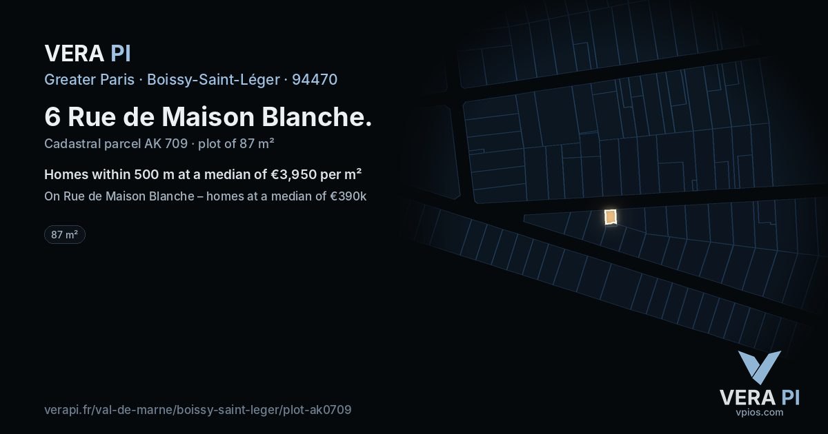 6 Rue de Maison Blanche, Boissy-Saint-Léger at night – the plot lit, the parcels around coloured by the prices near them