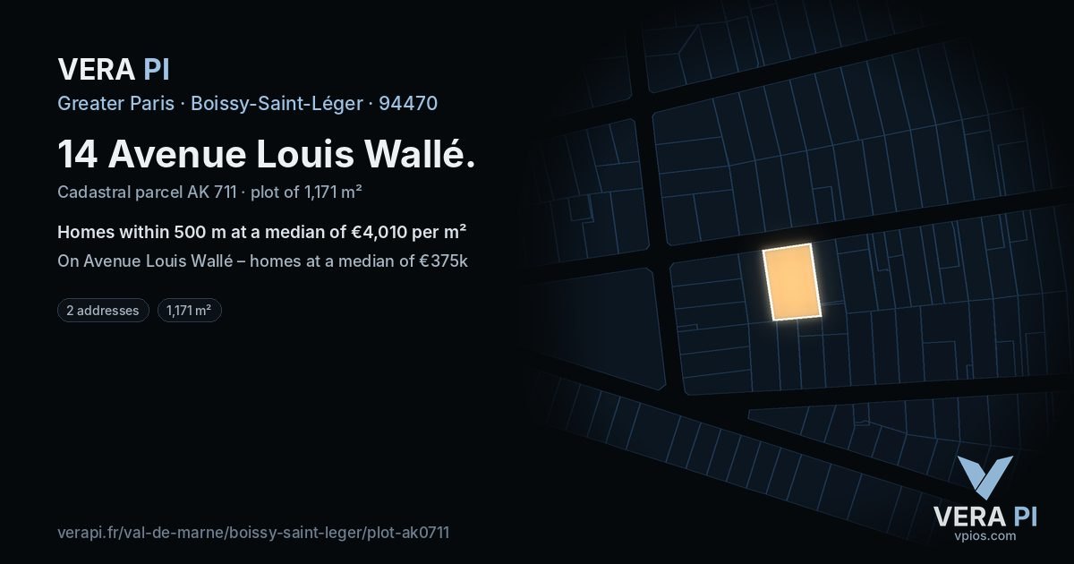14 Avenue Louis Wallé, Boissy-Saint-Léger at night – the plot lit, the parcels around coloured by the prices near them
