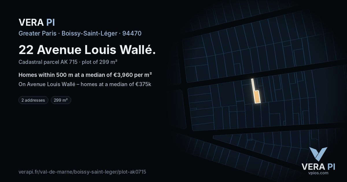 22 Avenue Louis Wallé, Boissy-Saint-Léger at night – the plot lit, the parcels around coloured by the prices near them