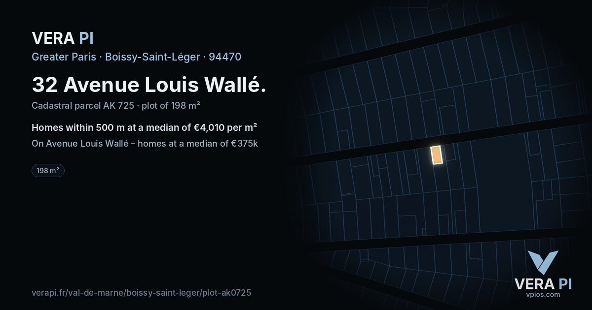 32 Avenue Louis Wallé, Boissy-Saint-Léger at night – the plot lit, the parcels around coloured by the prices near them