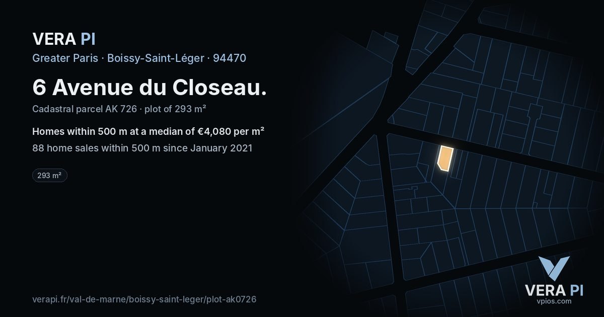 6 Avenue du Closeau, Boissy-Saint-Léger at night – the plot lit, the parcels around coloured by the prices near them