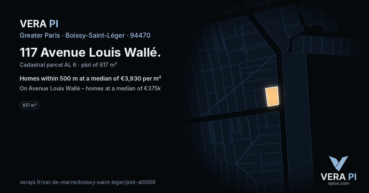 117 Avenue Louis Wallé, Boissy-Saint-Léger at night – the plot lit, the parcels around coloured by the prices near them