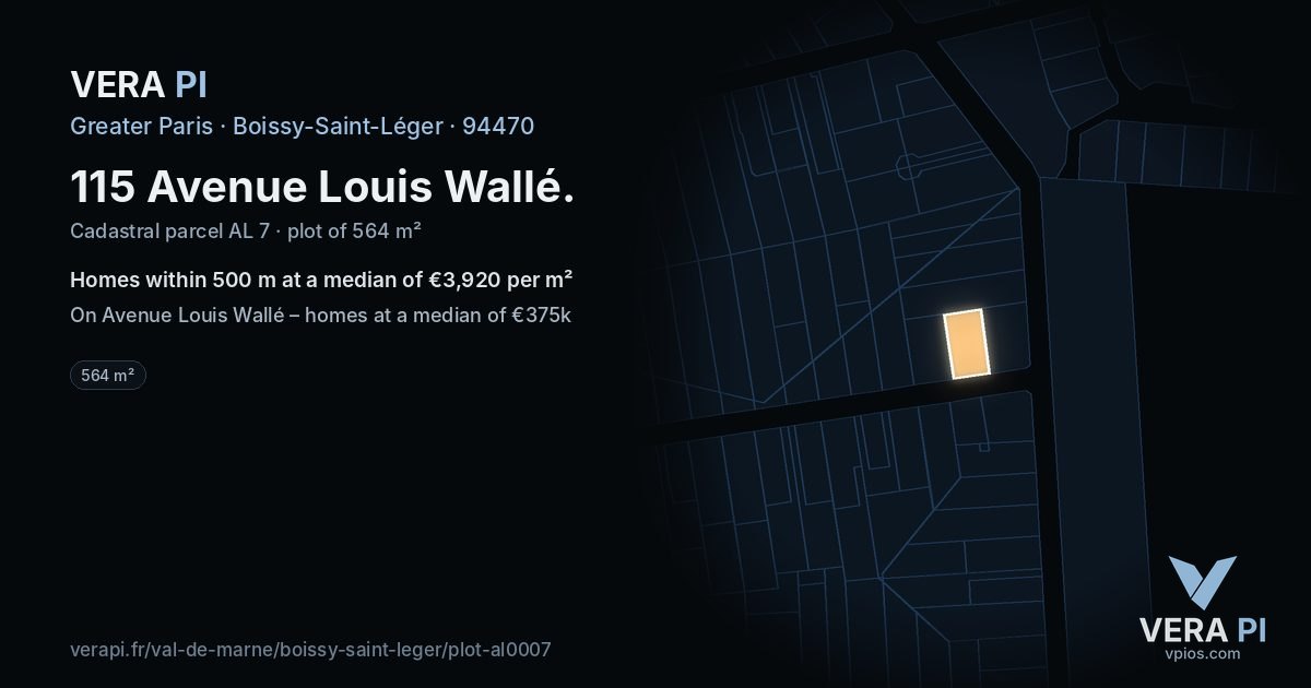 115 Avenue Louis Wallé, Boissy-Saint-Léger at night – the plot lit, the parcels around coloured by the prices near them