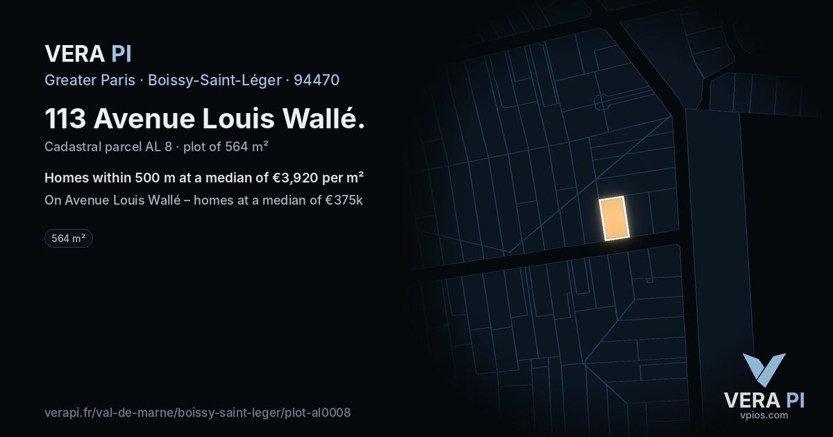 113 Avenue Louis Wallé, Boissy-Saint-Léger at night – the plot lit, the parcels around coloured by the prices near them