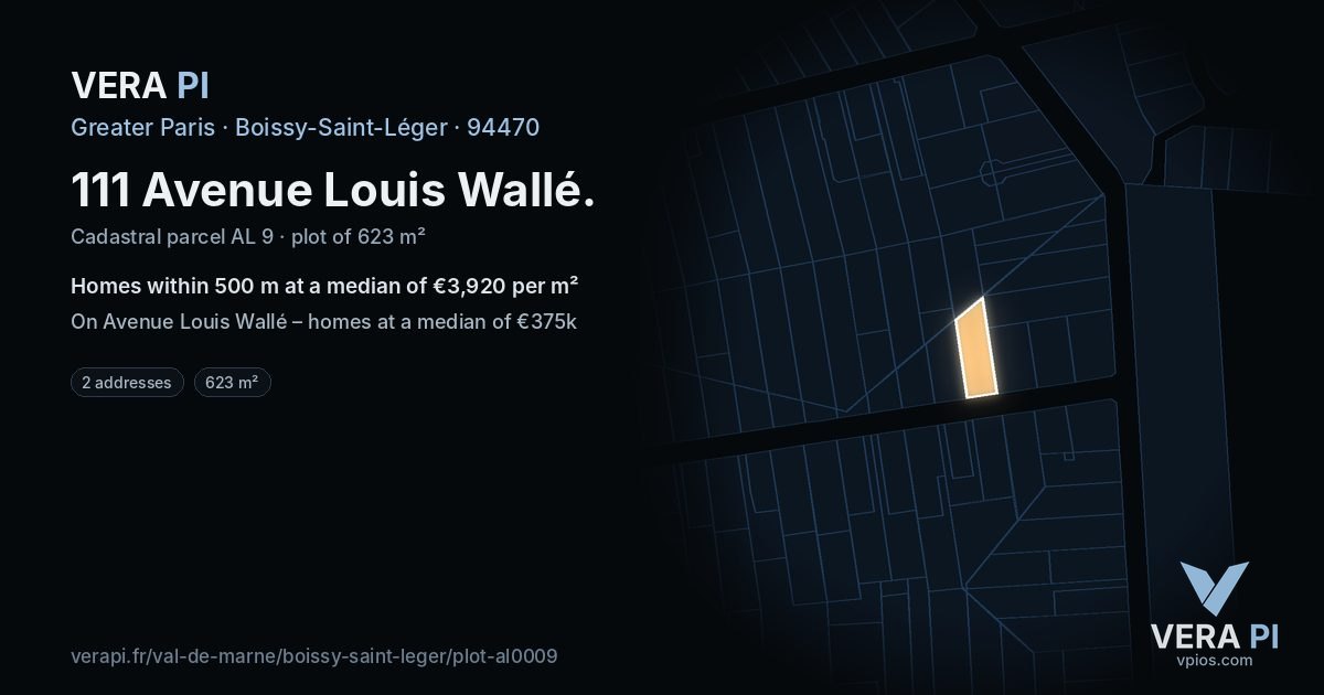 111 Avenue Louis Wallé, Boissy-Saint-Léger at night – the plot lit, the parcels around coloured by the prices near them