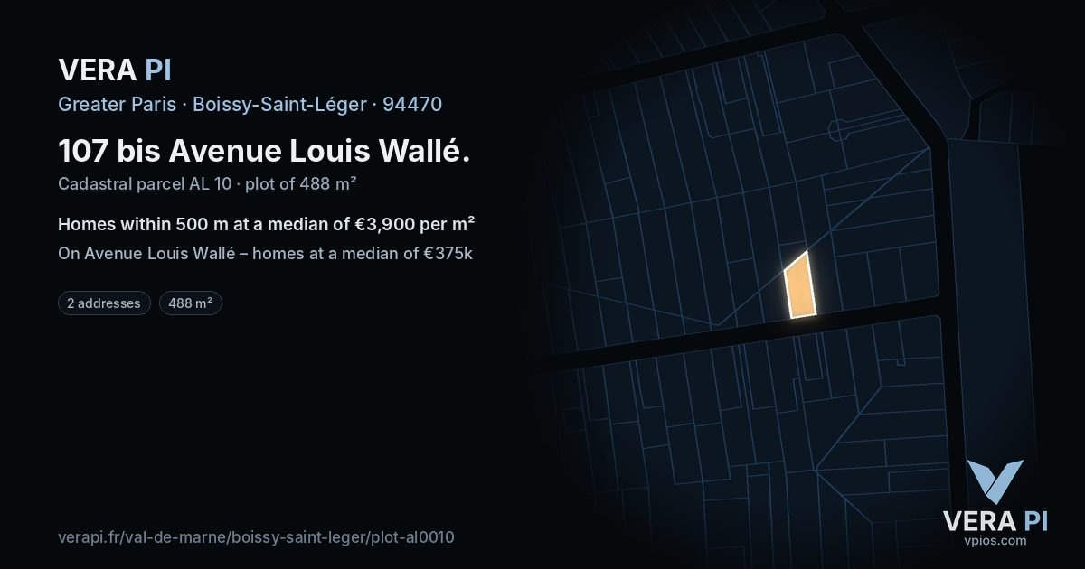 107 bis Avenue Louis Wallé, Boissy-Saint-Léger at night – the plot lit, the parcels around coloured by the prices near them