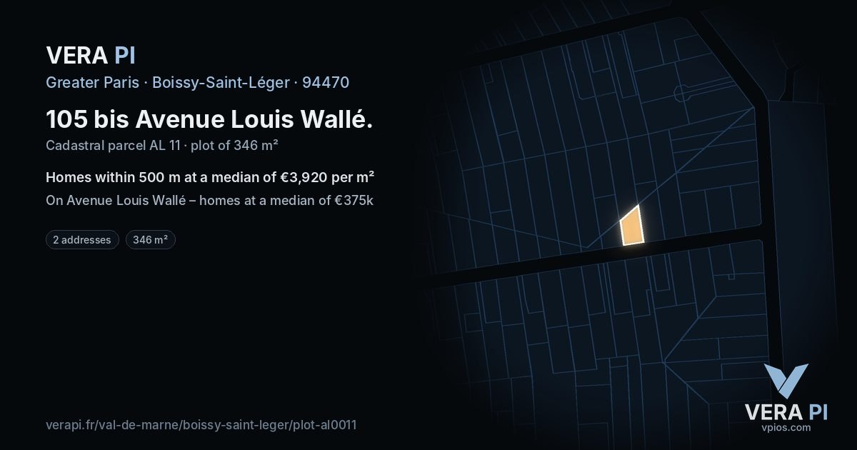 105 bis Avenue Louis Wallé, Boissy-Saint-Léger at night – the plot lit, the parcels around coloured by the prices near them
