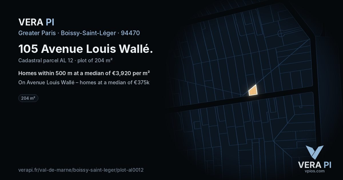 105 Avenue Louis Wallé, Boissy-Saint-Léger at night – the plot lit, the parcels around coloured by the prices near them