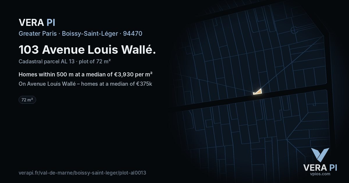 103 Avenue Louis Wallé, Boissy-Saint-Léger at night – the plot lit, the parcels around coloured by the prices near them