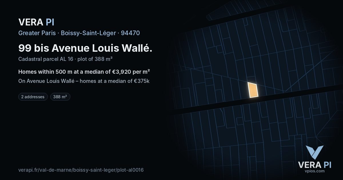 99 bis Avenue Louis Wallé, Boissy-Saint-Léger at night – the plot lit, the parcels around coloured by the prices near them