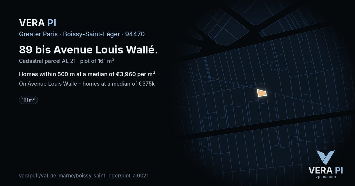89 bis Avenue Louis Wallé, Boissy-Saint-Léger at night – the plot lit, the parcels around coloured by the prices near them