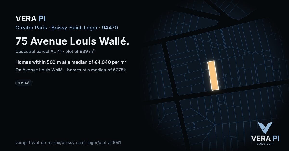 75 Avenue Louis Wallé, Boissy-Saint-Léger at night – the plot lit, the parcels around coloured by the prices near them