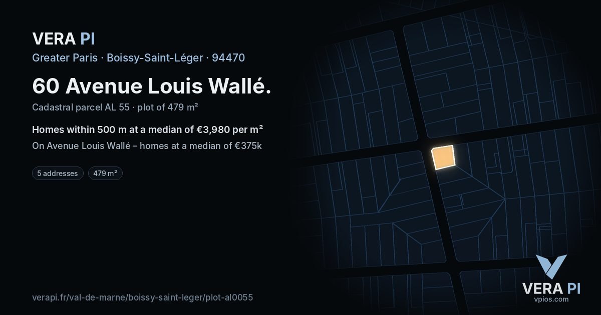 60 Avenue Louis Wallé, Boissy-Saint-Léger at night – the plot lit, the parcels around coloured by the prices near them