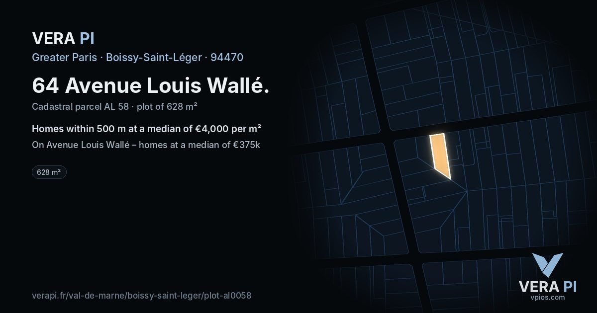 64 Avenue Louis Wallé, Boissy-Saint-Léger at night – the plot lit, the parcels around coloured by the prices near them