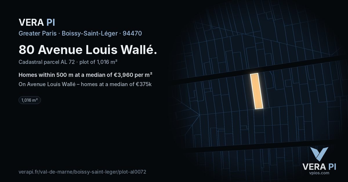 80 Avenue Louis Wallé, Boissy-Saint-Léger at night – the plot lit, the parcels around coloured by the prices near them